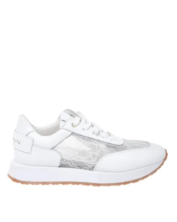 Pantofi sport din piele cu segmente din dantela si model unisex, Alb