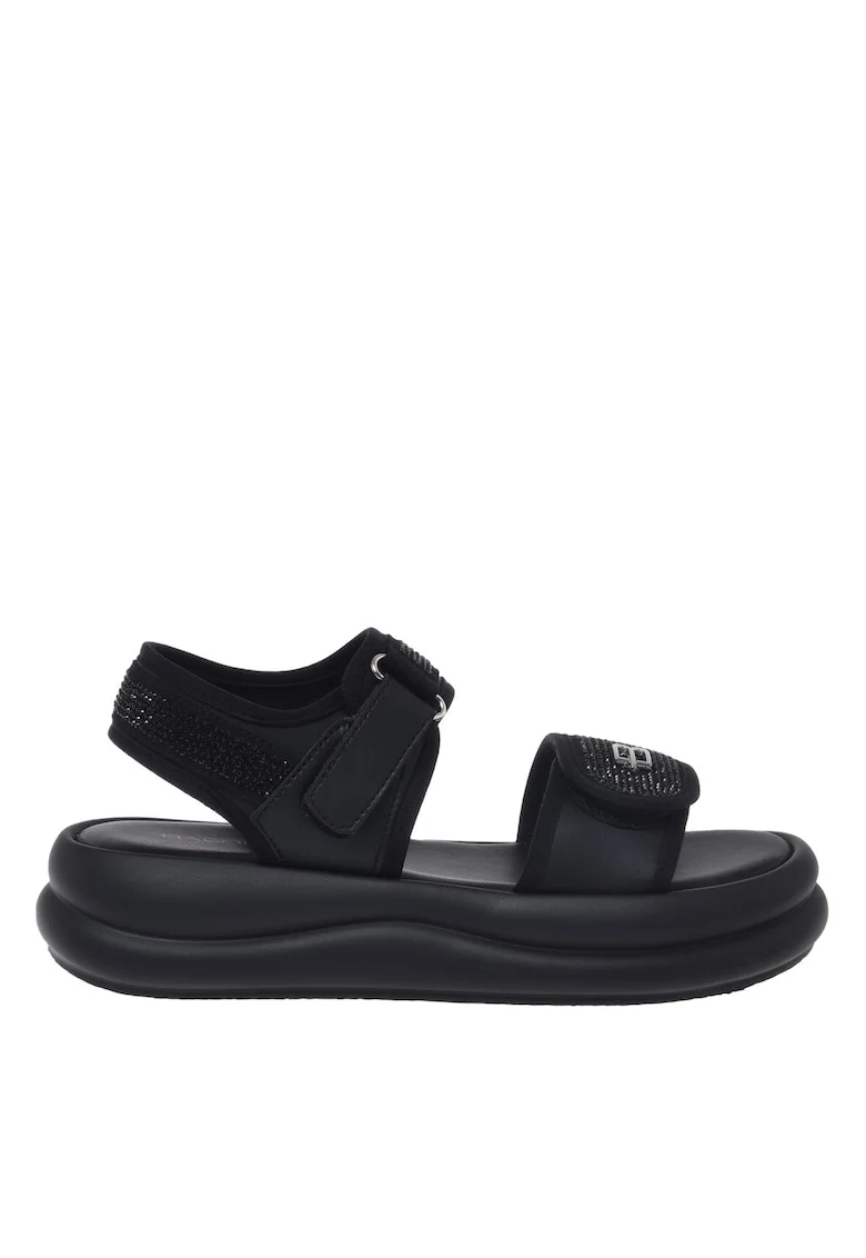 Sandale cu strasuri si velcro, Negru