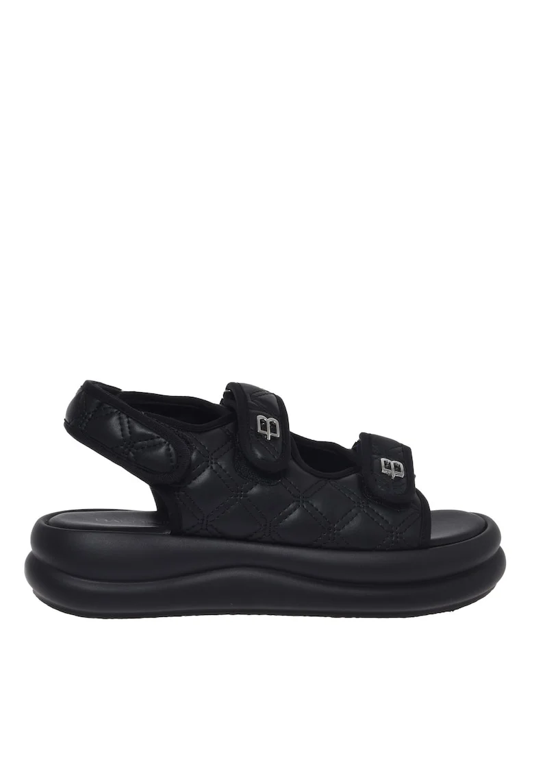 Sandale matlasate cu logo, Negru