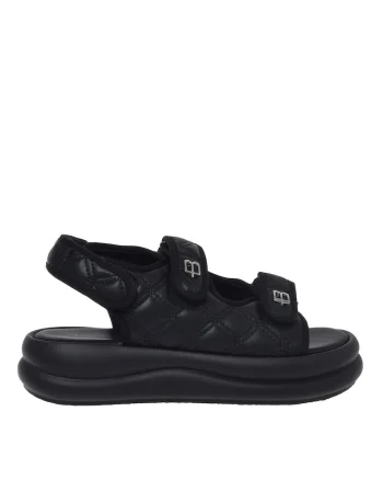 Sandale matlasate cu logo, Negru