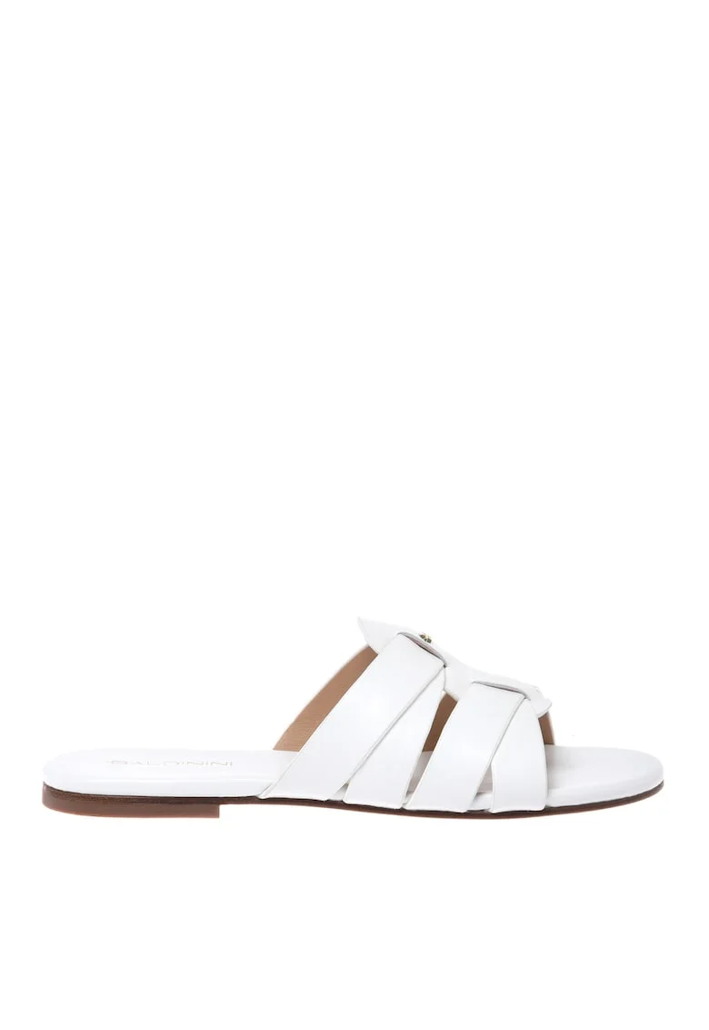Papuci din piele cu barete multiple, Alb