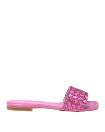 Papuci din satin cu aspect tesut, Fucsia