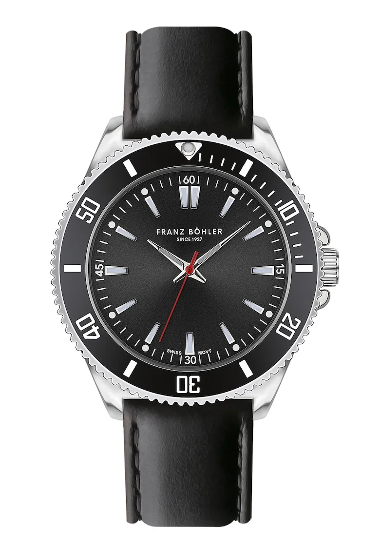 FRANZ BÖHLER, Ceas quartz cu o curea din piele, Negru