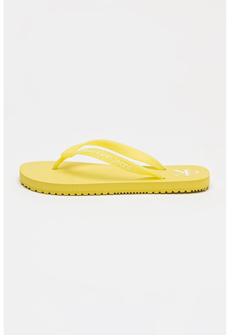 Papuci flip-flop cu detaliu logo, Galben pai