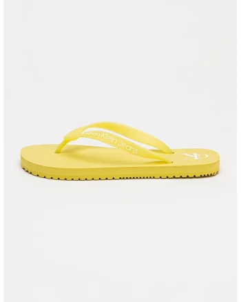 Papuci flip-flop cu detaliu logo, Galben pai