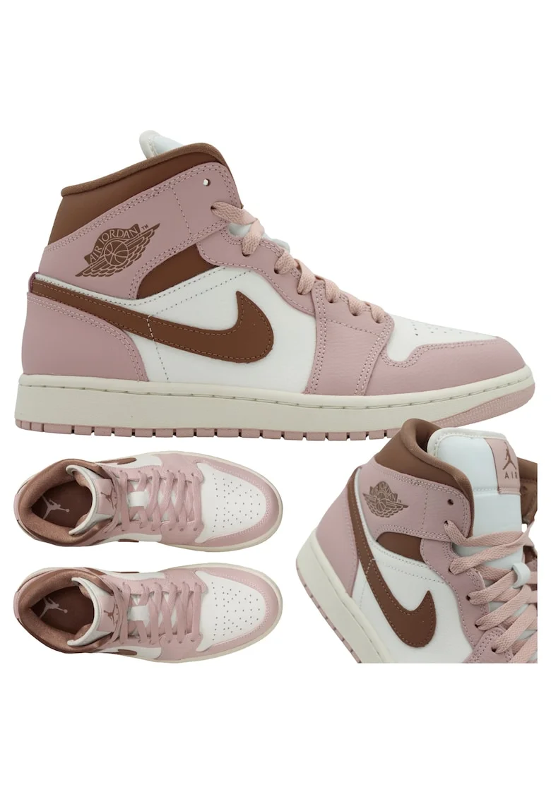 Pantofi Sport Barbati,  Air Jordan 1 Mid, Superior Din Piele Sintetica Pentru Durabilitate Si Confort, Perna De Aer Air-Sole Pentru Confort, Talpa Din Cauciuc Cu Aderenta Buna, Guler Captusit Pentru Suport, Marimea 44, Bej