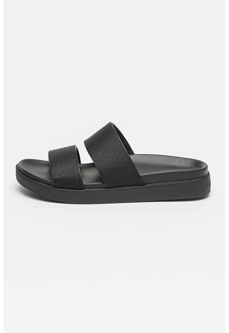 Papuci din panza cu model logo, Negru
