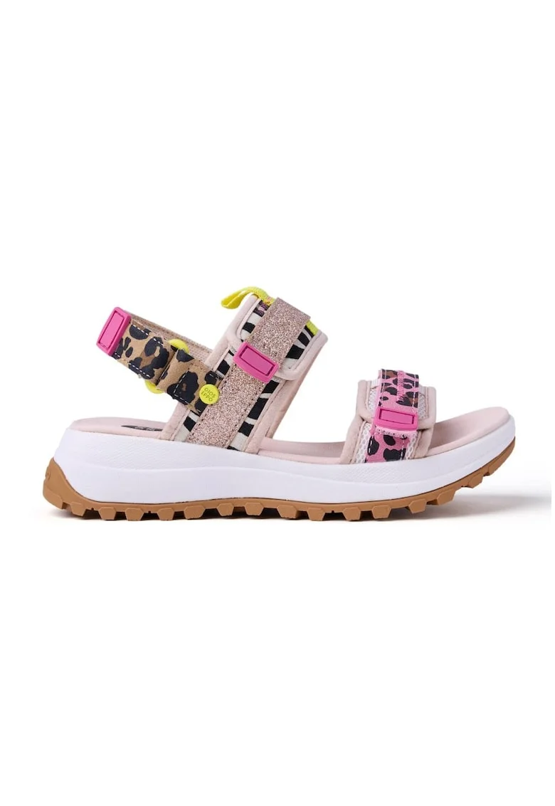 Sandale cu talpa wedge, inchidere velcro si model animal print, Multicolor