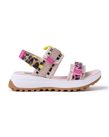Sandale cu talpa wedge, inchidere velcro si model animal print, Multicolor