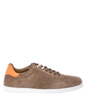 Pantofi sport low-cut din piele intoarsa cu detaliu perforat, Bej