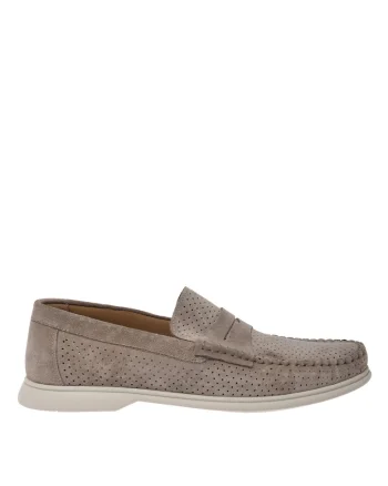Pantofi loafer din piele intoarsa cu design perforat, Maro taupe