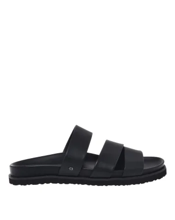 Papuci din piele cu varf rotund, Negru