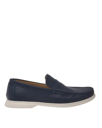 Pantofi loafer din piele cu design perforat, Albastru