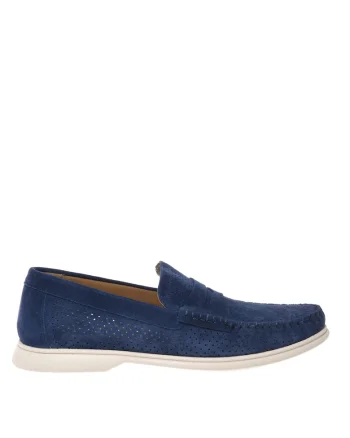 Pantofi loafer din piele intoarsa cu design perforat, Albastru