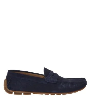 Pantofi loafer din piele intoarsa cu bareta decorativa, Albastru