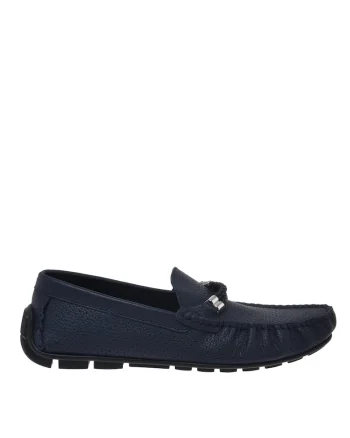 Pantofi loafer din piele cu perforatii, Albastru