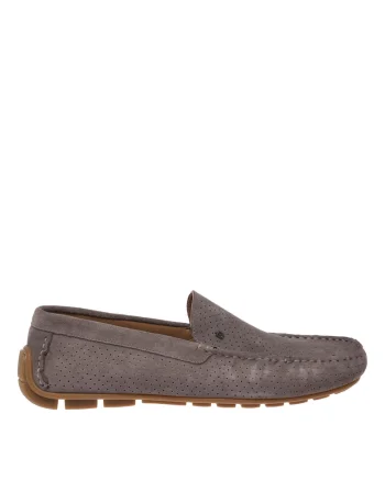 Pantofi loafer din piele intoarsa cu perforatii, Maro taupe