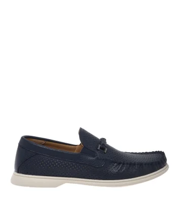 Pantofi loafer din piele cu aspect perforat, Albastru