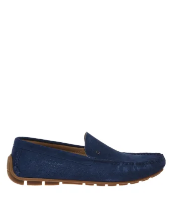 Pantofi loafer din piele intoarsa cu perforatii, Albastru