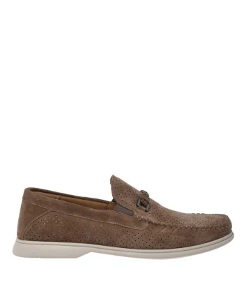 Pantofi loafer din piele intoarsa cu design perforat, Maro taupe