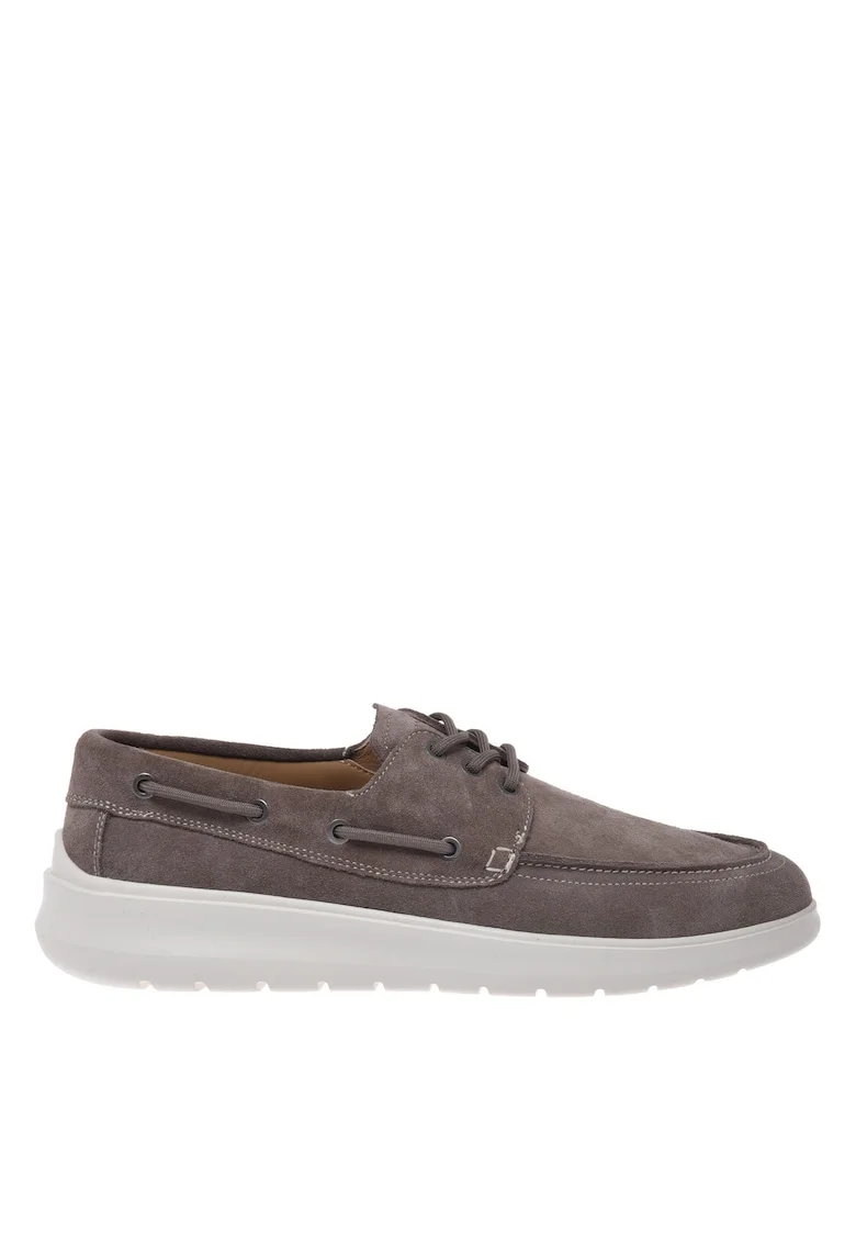 Pantofi loafer din piele intoarsa cu sireturi, Maro taupe