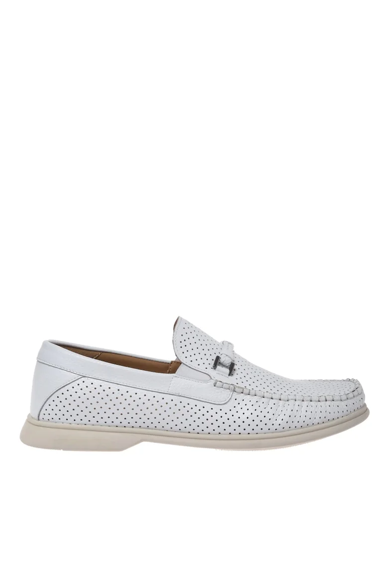 Pantofi loafer din piele cu design perforat, Alb