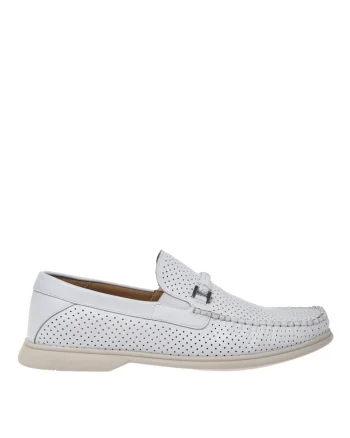 Pantofi loafer din piele cu design perforat, Alb