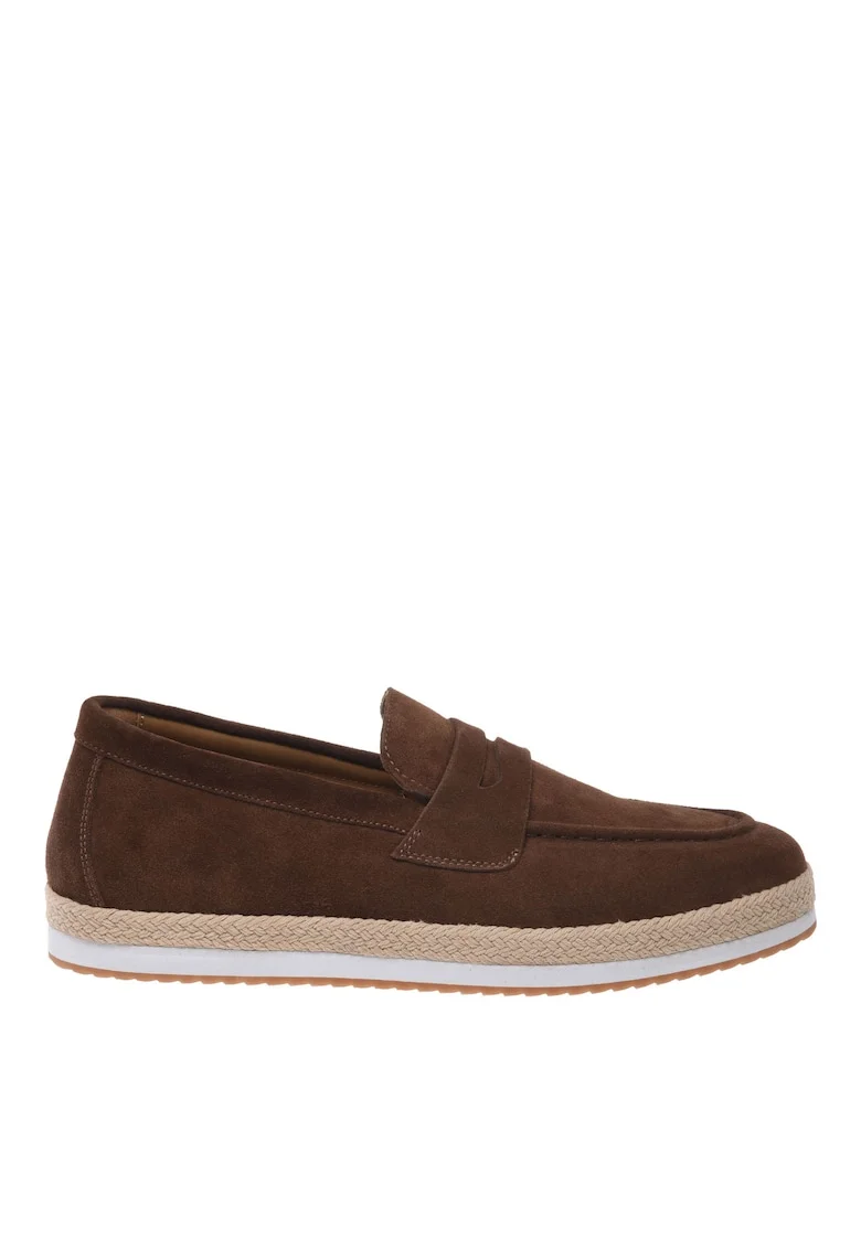 Pantofi loafer uni din piele intoarsa, Maro