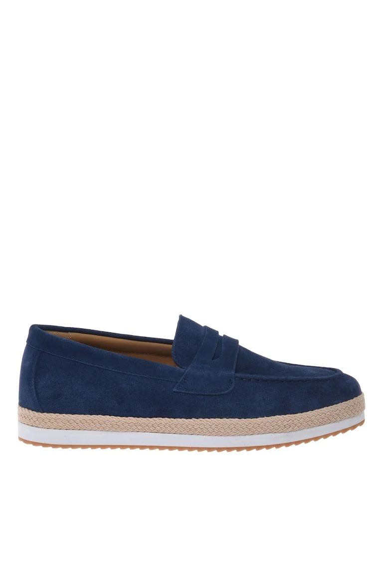 Pantofi loafer uni din piele intoarsa, Albastru