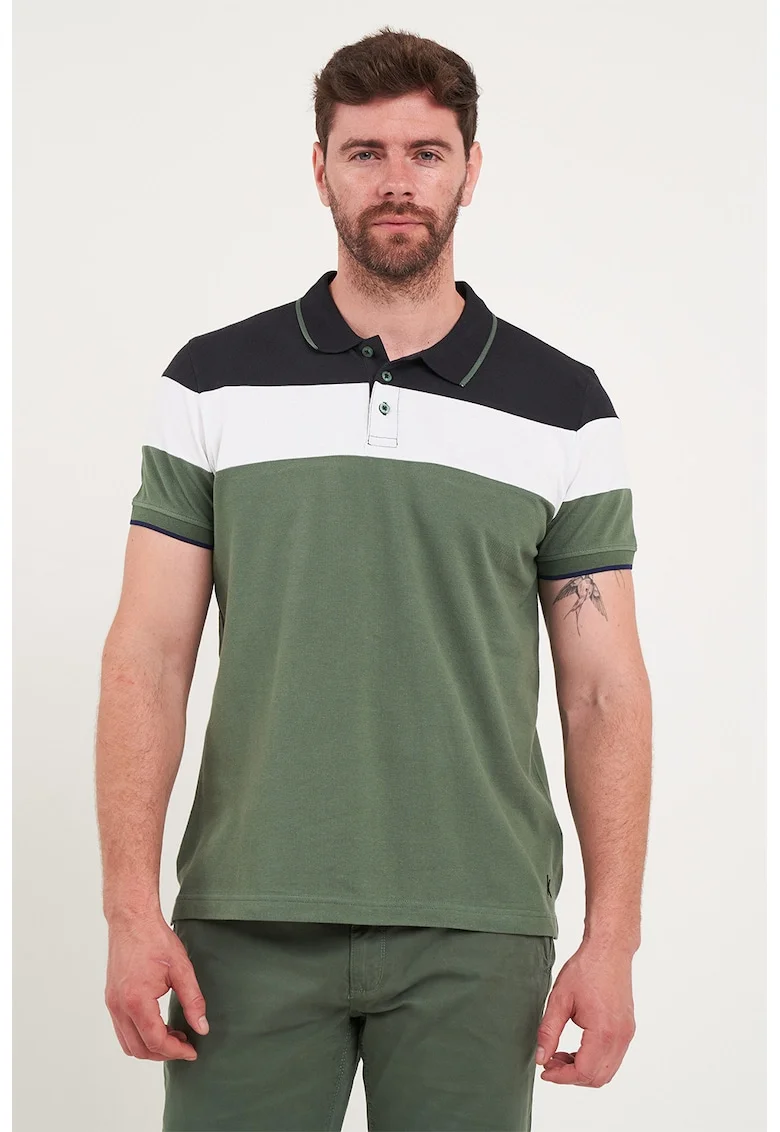 Tricou polo cu model colorblock, Alb/Verde/Albastru ultramarin