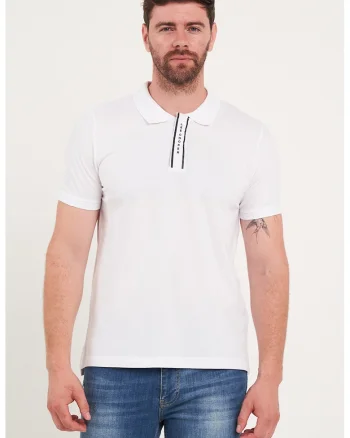 Tricou polo cu fenta cu fermoar, Alb