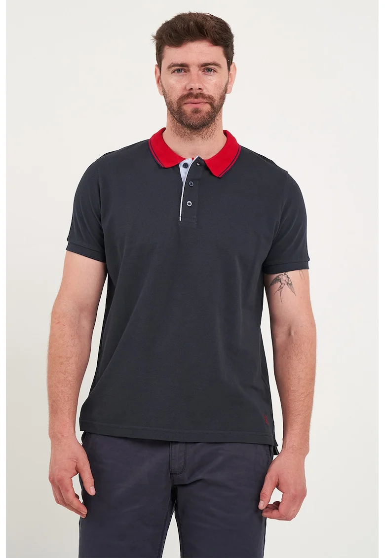 Tricou polo de bumbac cu guler contrastant, Albastru ultramarin