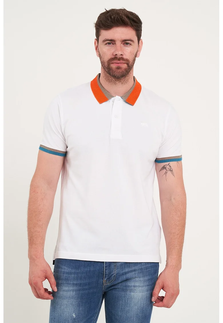 Tricou polo cu mansete cu dungi, Rosu/Alb