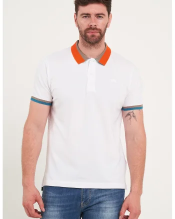 Tricou polo cu mansete cu dungi, Rosu/Alb