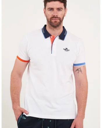 Tricou polo cu logo brodat, Alb/Bleumarin