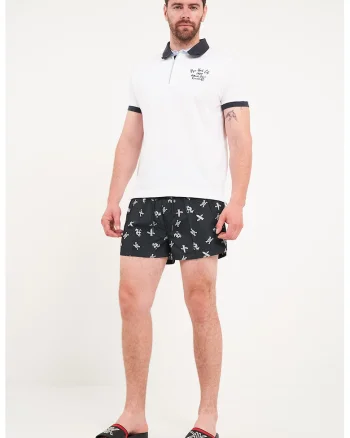 Pantaloni scurti de baie cu imprimeu grafic, Alb/Negru