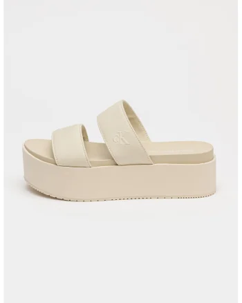 Papuci cu talpa flatform si bareta dubla, Maro nisip