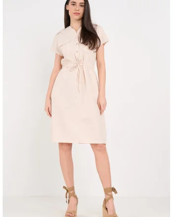 Rochie de bumbac cu buzunare laterale, Bej deschis