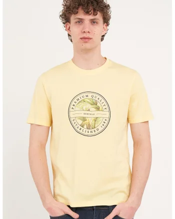 Tricou de bumbac cu imprimeu pe piept, Galben deschis