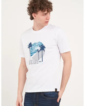 Tricou de bumbac cu imprimeu tropical, Alb/Bleumarin