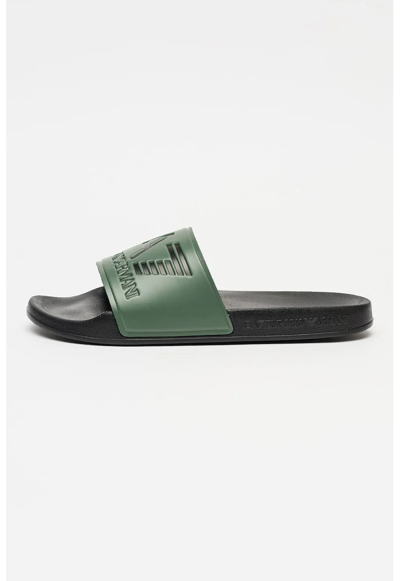 Papuci cu logo, Negru/Verde feriga