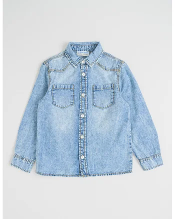 Camasa din denim cu buzunare pe piept, Albastru