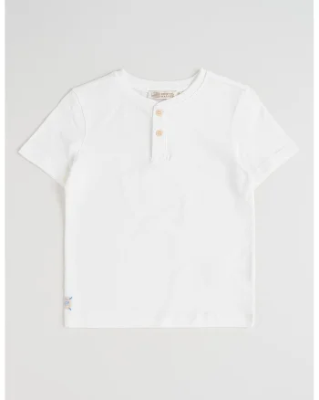 Tricou din bumbac cu fenta cu nasturi, Alb optic