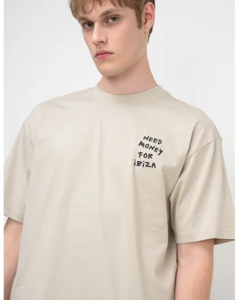 Tricou din bumbac organic cu imprimeu text Money, Bej deschis