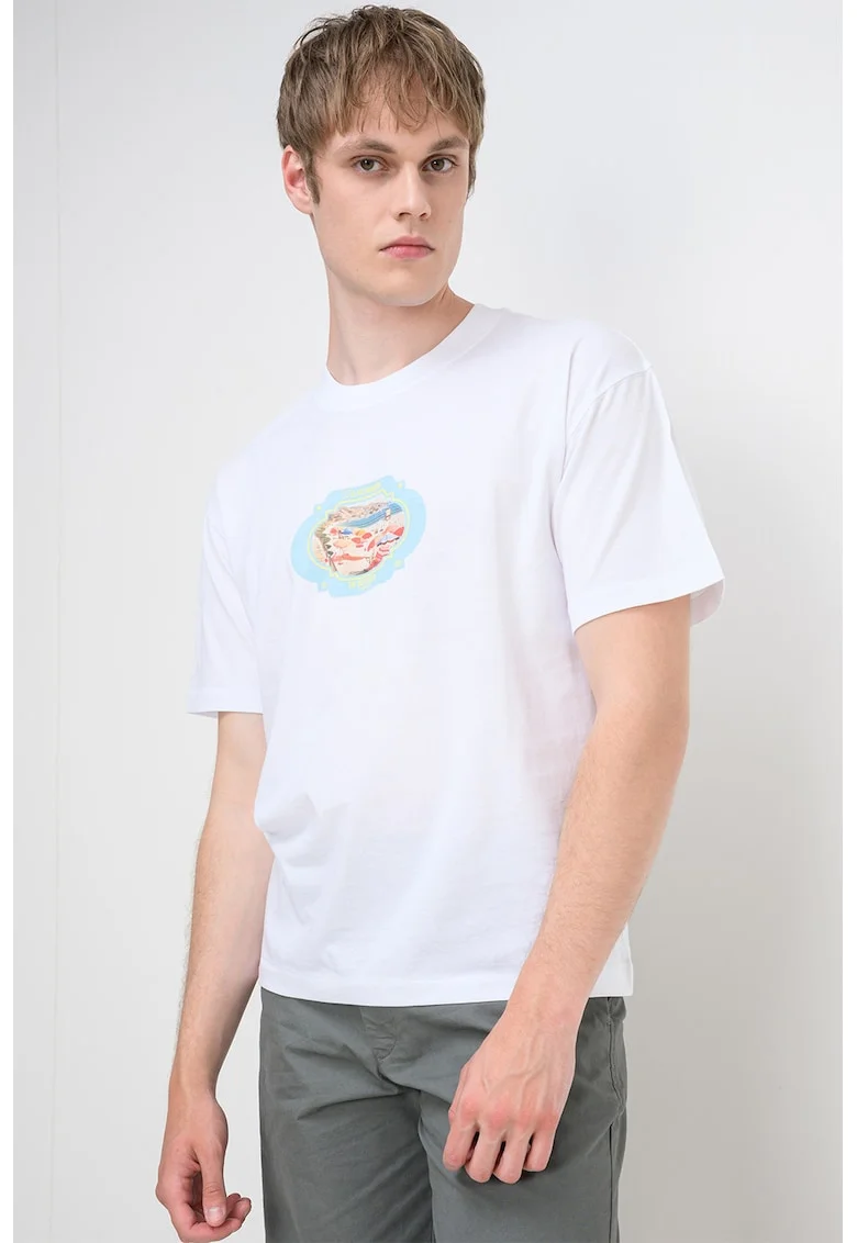Tricou din bumbac organic Cassis, Albastru pastel/Alb optic