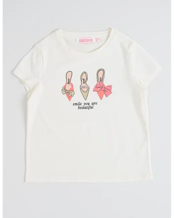 Tricou din amestec de bumbac cu imprimeu text si grafic, Alb murdar/Roz