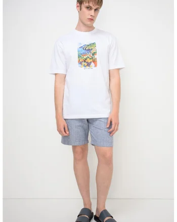 Tricou din bumbac organic Fred Graphic, Portocaliu/Albastru inchis/Alb optic