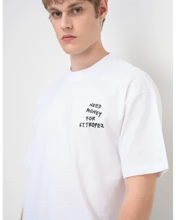 Tricou din bumbac organic cu imprimeu text Money, Negru stins/Alb murdar