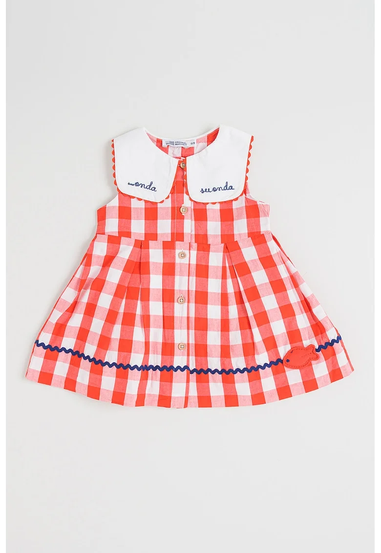 Rochie evazata din bumbac cu model in carouri, Rosu/Alb