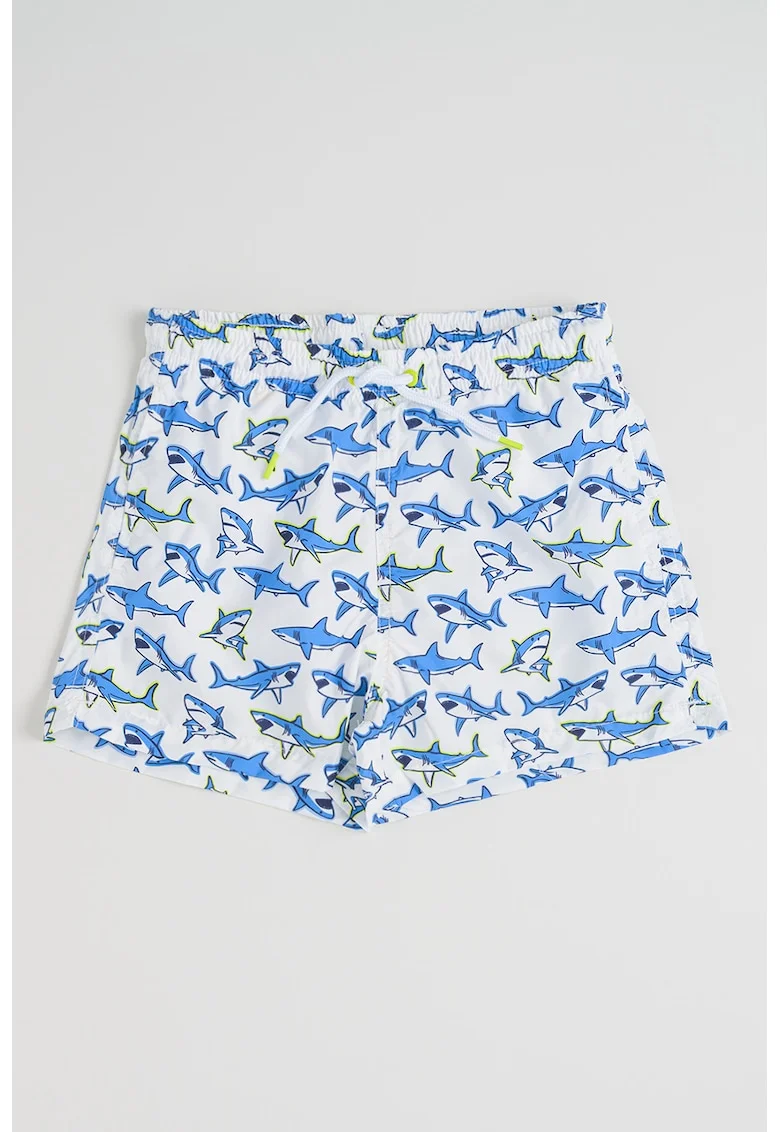 Pantaloni scurti de baie cu model cu rechin, Alb/Albastru pastel